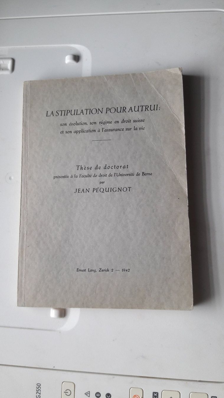 Libri: LA STIPULATION POUR AUTRUI  Jean Péquignot – Usato da Laufen venduto da Mann455