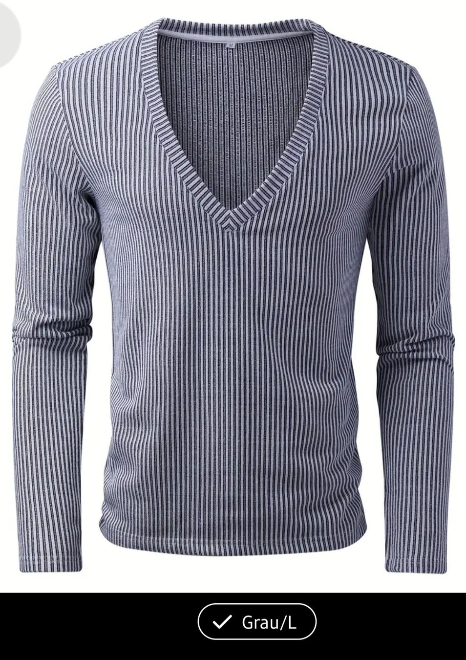 Maglioni & Felpe: Herren V-Ausschnitt Pullover, gestreift, Grau, Grösse L – Nuovo e nell'imballaggio originale da Wil SG venduto da namaki 4