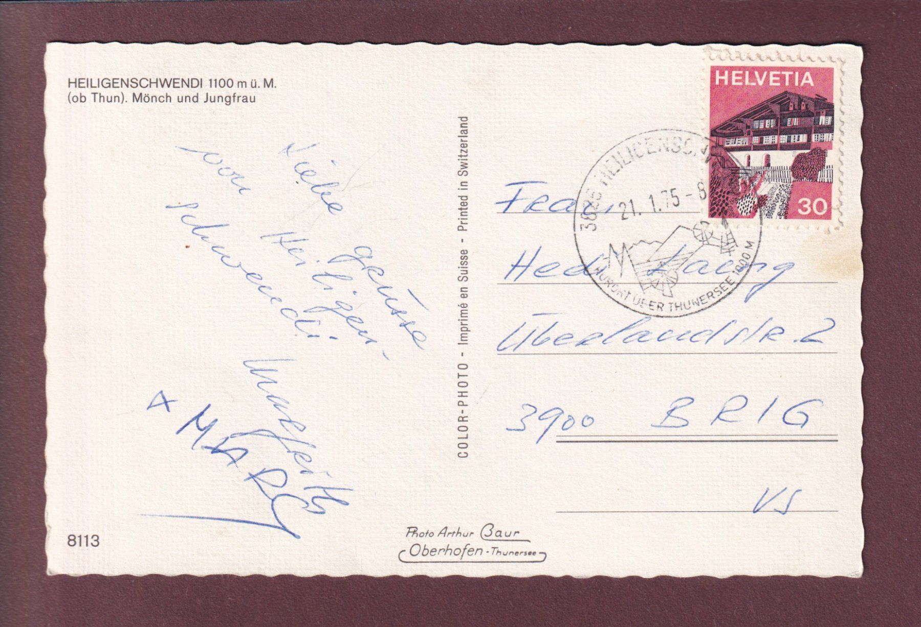 Cartoline postali: HEILIGENSCHWENDI ob Thun - 1975 – Usato da Pully venduto da nicecards 1