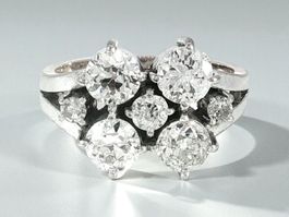 Mid-Century Diamant-Cluster-Ring in 585 Gelbgold & Platin