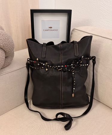 CAMPOMAGGI Studded Tote Tasche Shopper LEDER nero - wie NEU
