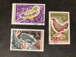 Elfenbeinküste 1966 Lot Briefmarken mit Vögeln gestempelt