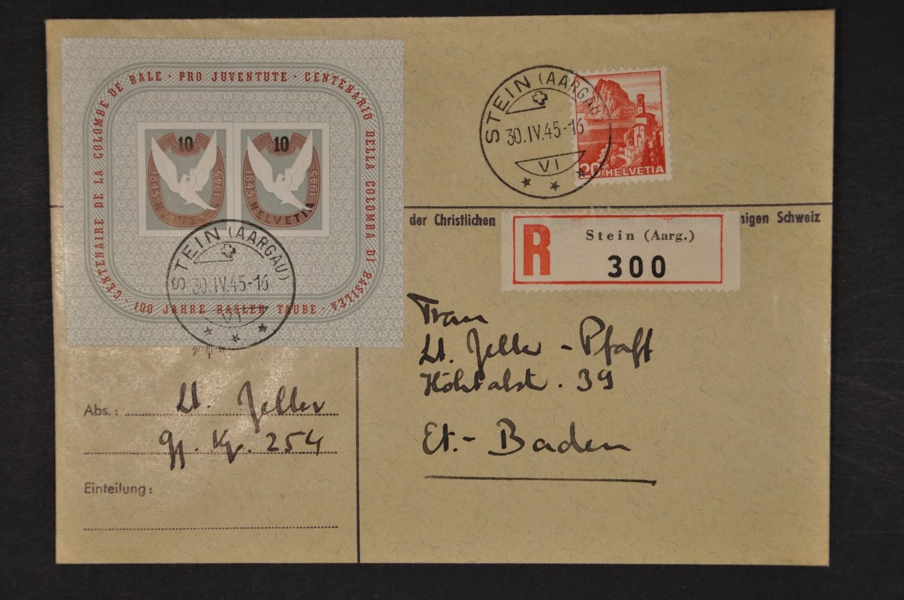 Alle Briefmarken: 1945 W23 auf R-Brief – Gebraucht aus Wolfhalden von Zinauktion