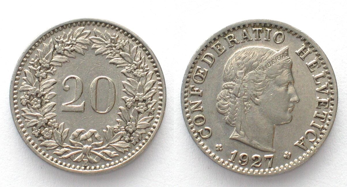 Tutti le monete: CH 20 Rappen 1927 vz+! – Usato da Riehen venduto da sesambestcoins2004