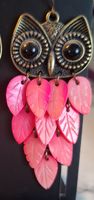 Eulenohrringe mit pinken Blättern, Modeschmuck, Top Zustand