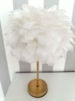 Coole moderne Deko Lampe Weiss Feder Gold + Kerze