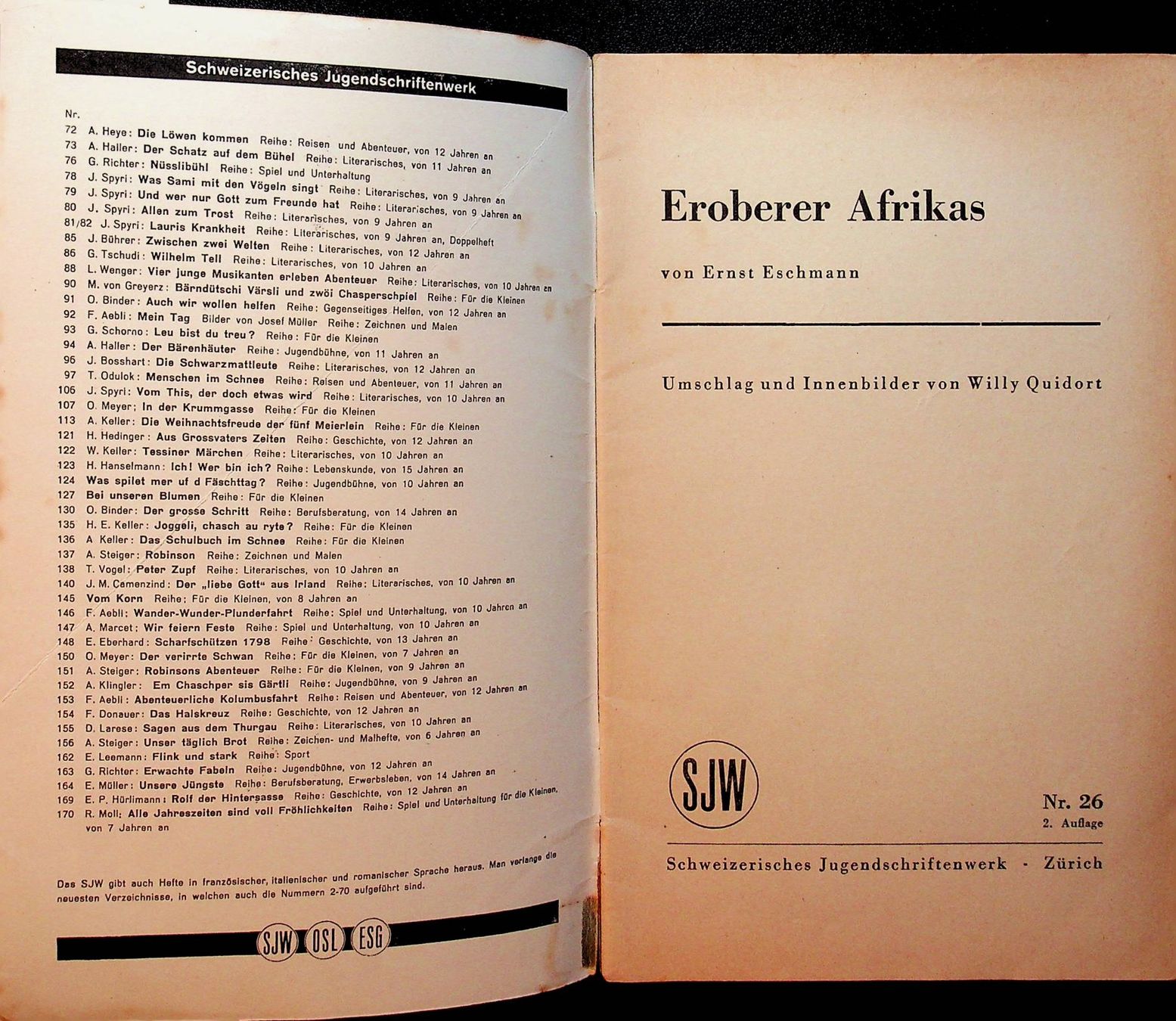 Libri: SJW 26 E. Eschmann Eroberer Afrikas 2. Auflage o.J. – Usato da Reitnau venduto da Zaomir 2