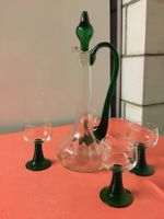 Vintage Karaffe mit Gläsern, grün 70er Jahre Dekanter Set