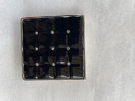 Vintage Mirror Case vanity case black with rhinestones