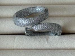 Luxus Elegante XL Ohrstecker /Creolen Farbe: Silber/Zirkonia