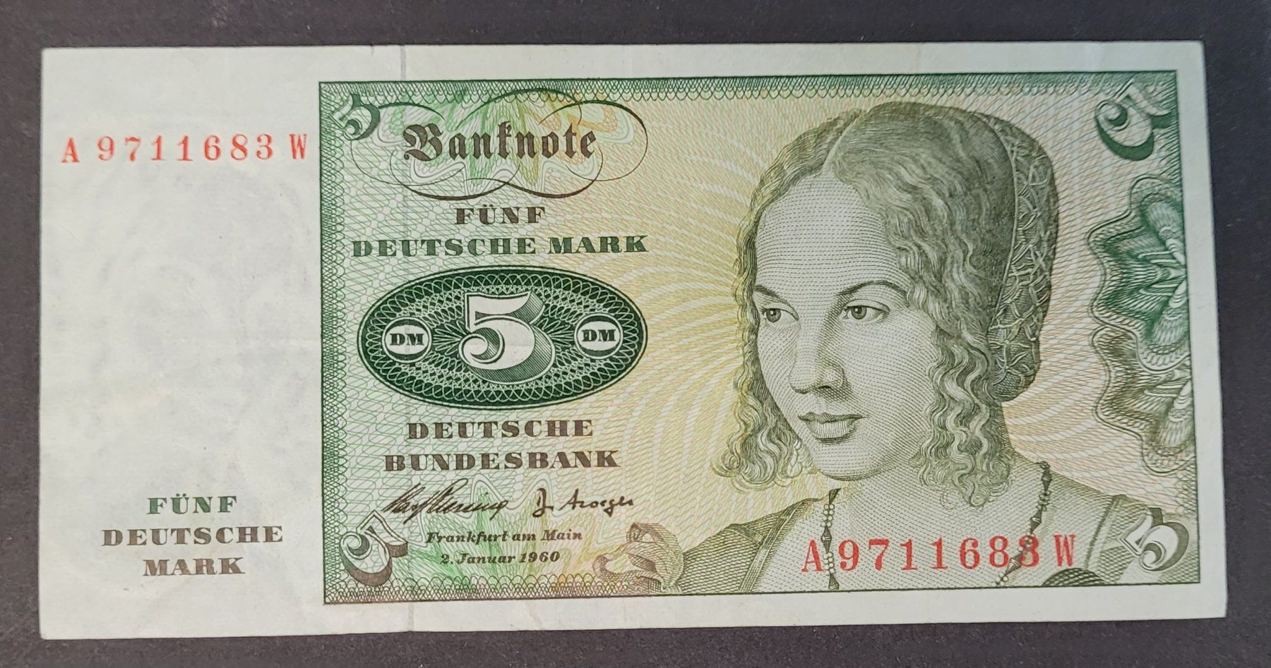 Banknoten: 5 MARK / DEUTSCHLAND 1960 – Gebraucht aus Mumpf von antonio_schweiz_961