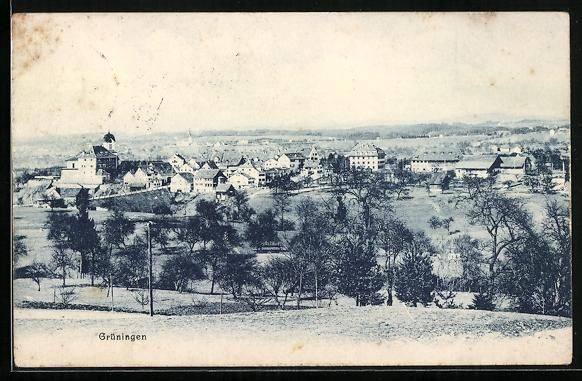 Cartoline postali: AK Grüningen, Teilansicht mit Bäumen – Usato da Berlin venduto da bartko-reher