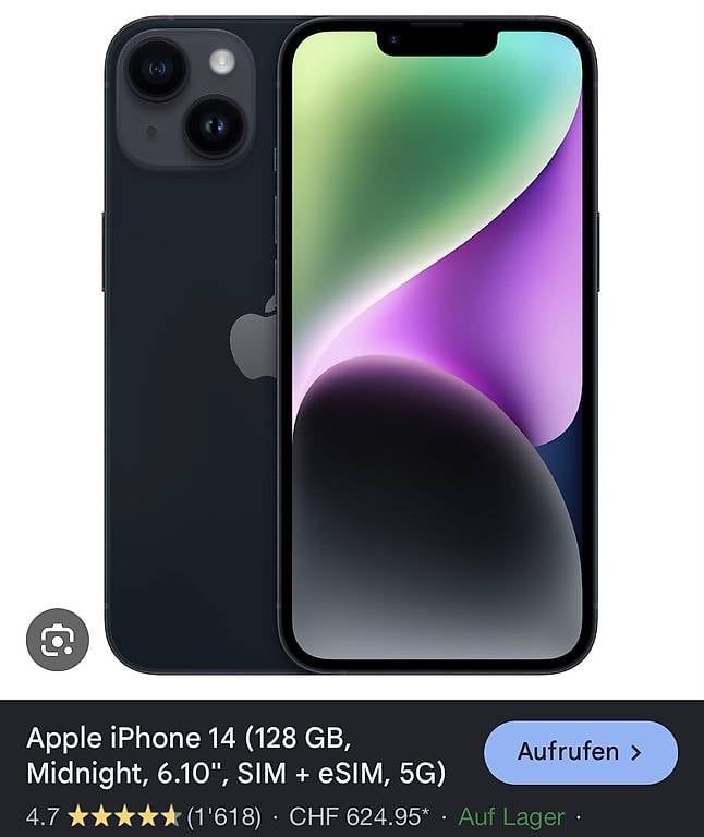 Handys / Smartphones: Apple IPhone 14 (128 GB, Midnight) – Gebraucht aus Ruggell von badaha