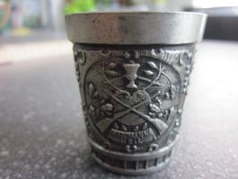 Schnapsbecher Zinn 95%, Grenningloh,  "Waidmanns Heil"