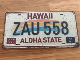 Blechschild Replika Kontrollschild Hawaii Aloha 15x30cm