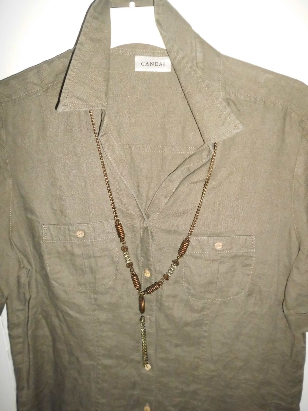 Camicette: Blouse kaki en lin avec collier T. 42 – Nuovo (secondo la descrizione) da Marin-Epagnier venduto da Madja 1