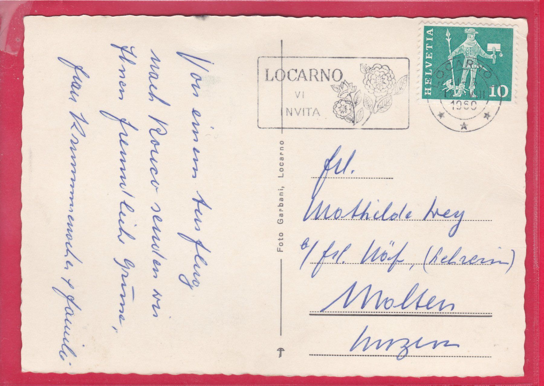 Cartoline postali: RONCO S. ASCONA, 12.8.1960 – Usato da Oberrieden venduto da Gebirgsstelze 1