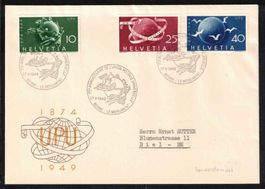 1949 "75 Jahre UPU" Nr.294-296 Serie auf Brief