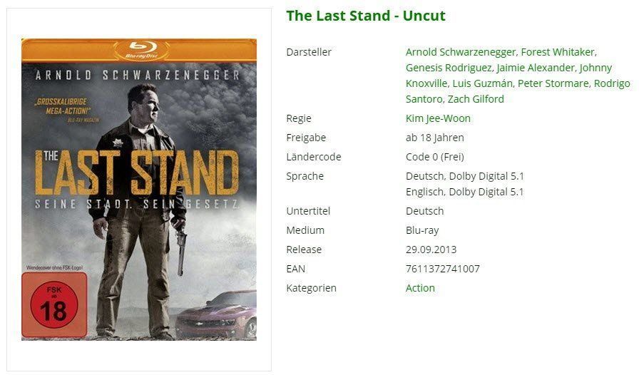 Tutti i DVDs: The Last Stand - Uncut (Blu-Ray) – Usato da Buchrain venduto da Sssschaller