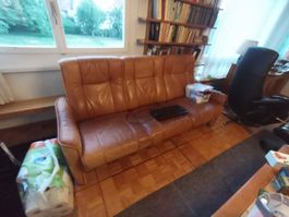 Ledersofa braun 3-plätzig mit Gebrauchsspuren