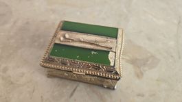 Antike Schatulle Golf Motiv Versilbert Guillochiert Emaille