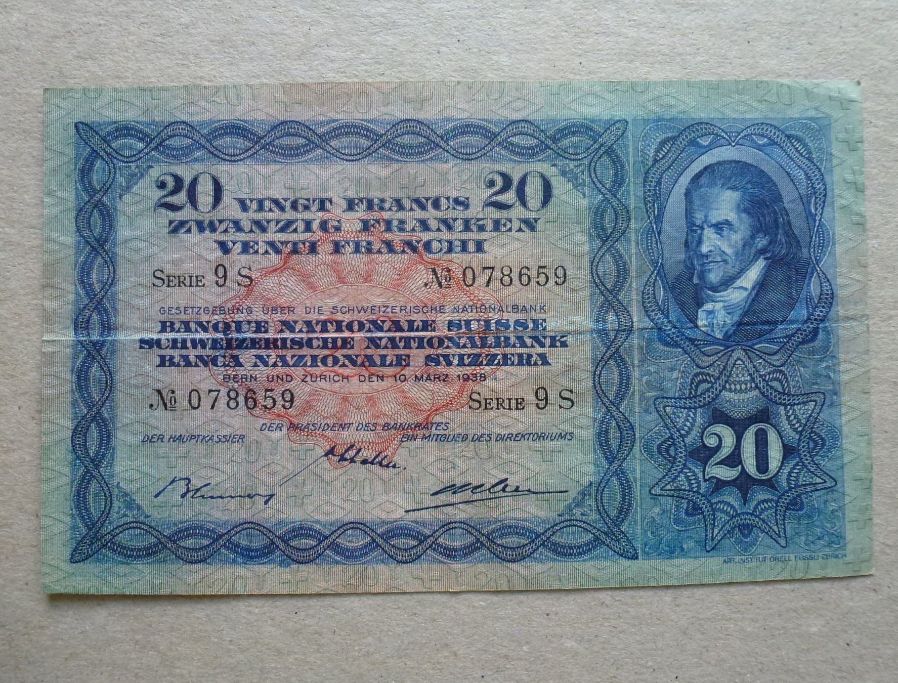 Billets de banque: Schweiz ++ 20 Franken 1938 – D'occasion à Walkringen par Casablanca777
