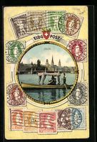 AK Zürich, Panorama und Briefmarken