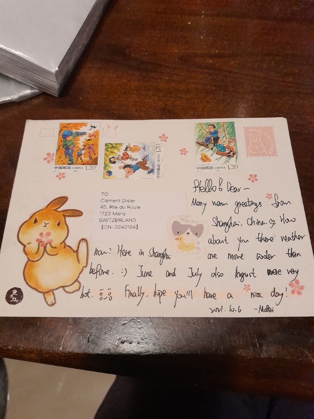 Tous les timbres: Carte postale Chine originale du printemps - Lapin et fleurs – D'occasion à Marly par globetrotter1723