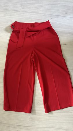 Rote High Waist Faltenhose 3/4 mit Band