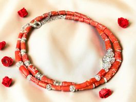 💎 Neue Unikat – Vintage Korallenkette Neu Gefasst