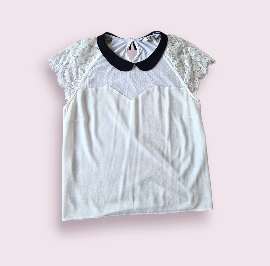 Nafnaf Top: Blouse Naf Naf blanche avec dentelle – Usato da Renens VD venduto da del_t2kx