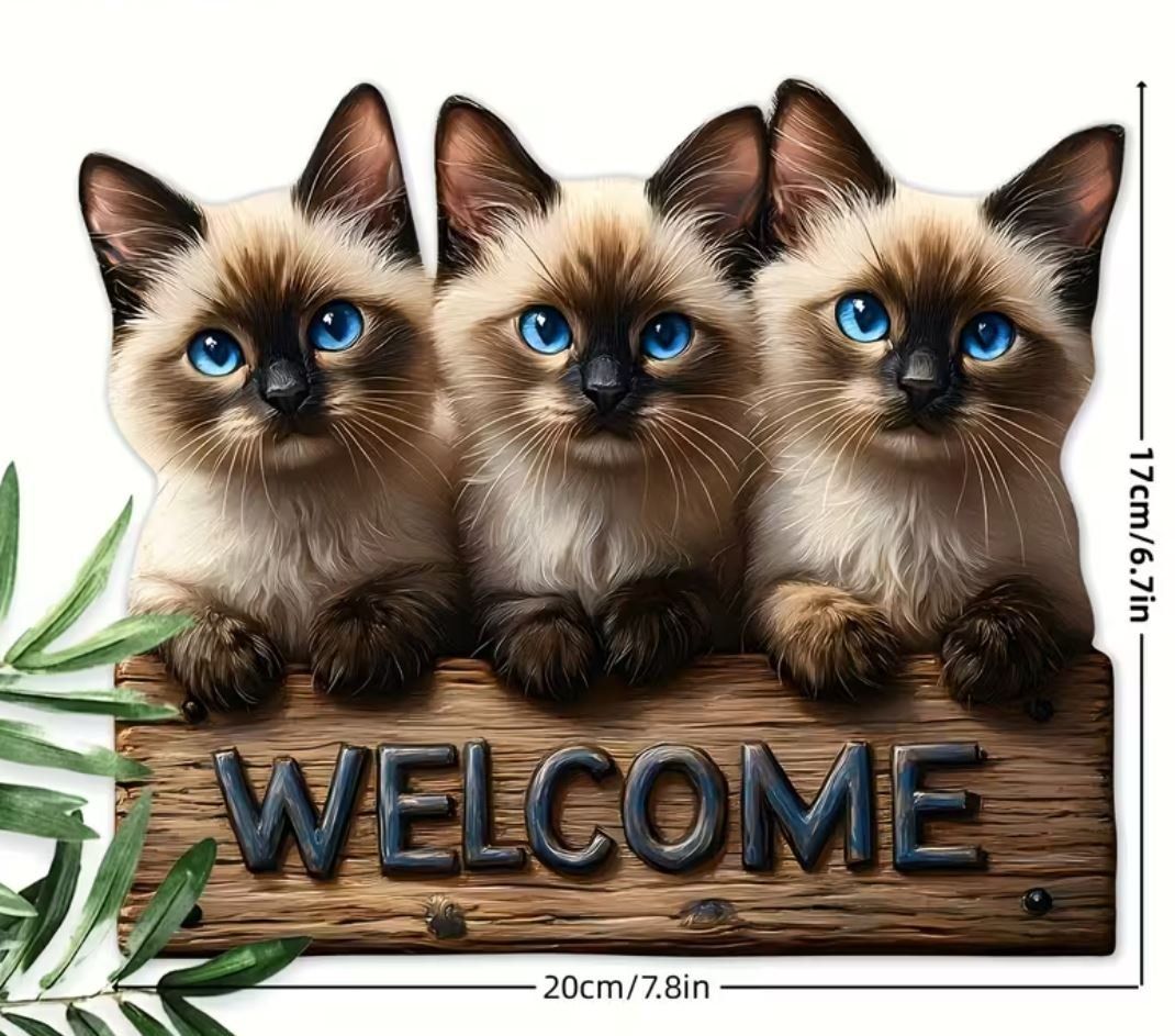 Insegne: Welcome Schild mit Siam Katzen (Holz) – Nuovo e nell'imballaggio originale da Langenbruck venduto da Gumsi 1