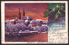 AK Basel, Ortspartie im Schnee, 1900
