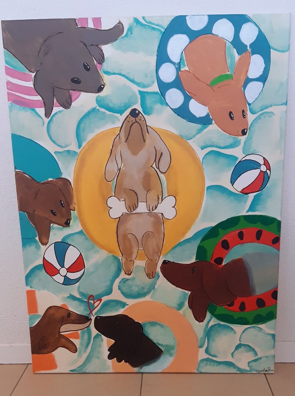 Gemälde: Tableau "Chiens en piscine" – Neu (gemäss Beschreibung) aus Champvent von lallina1974