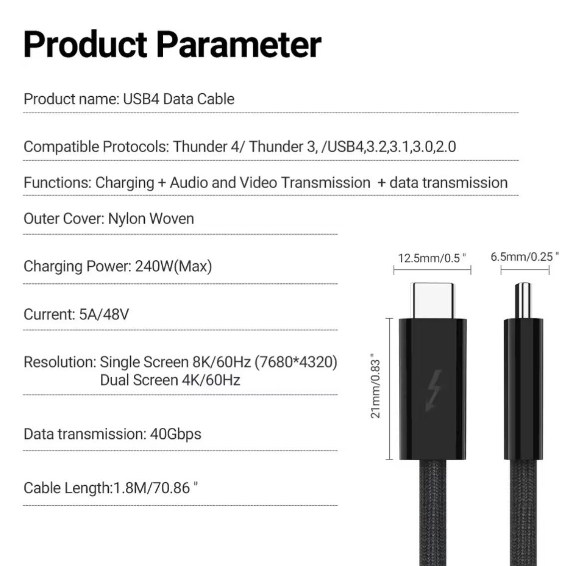 Cavi: USB 3. 0 Typ-C-Datenkabel, Schnellladekabel mit 40 Gbits – Nuovo e nell'imballaggio originale da Rorschach venduto da lobosch1 5