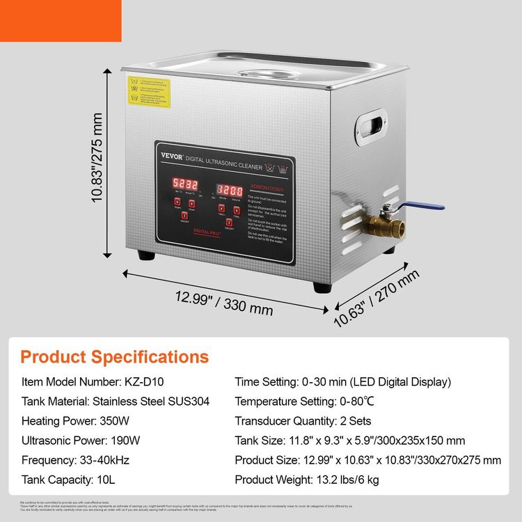 Alle Maschinen: Ultraschall Reinigungsgerät - Digital - 10L - 351W – Neu und originalverpackt aus Wallenwil von toesstal-vertrieb 6