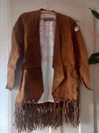 Veste en cuir suédé avec franges - Taille M - Style bohème 
