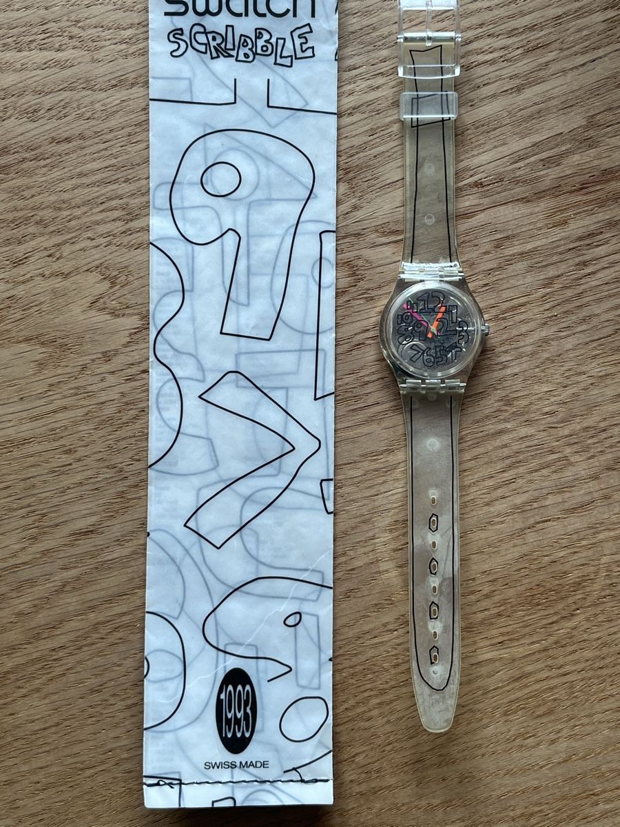 Swatch Orologi: Rare 1993 Swatch Scribble Watch, Swiss Made – Nuovo e nell'imballaggio originale da Lausanne venduto da firewalk86
