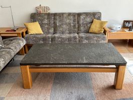 Salontisch / Couchtisch massiv mit Natursteinplatte