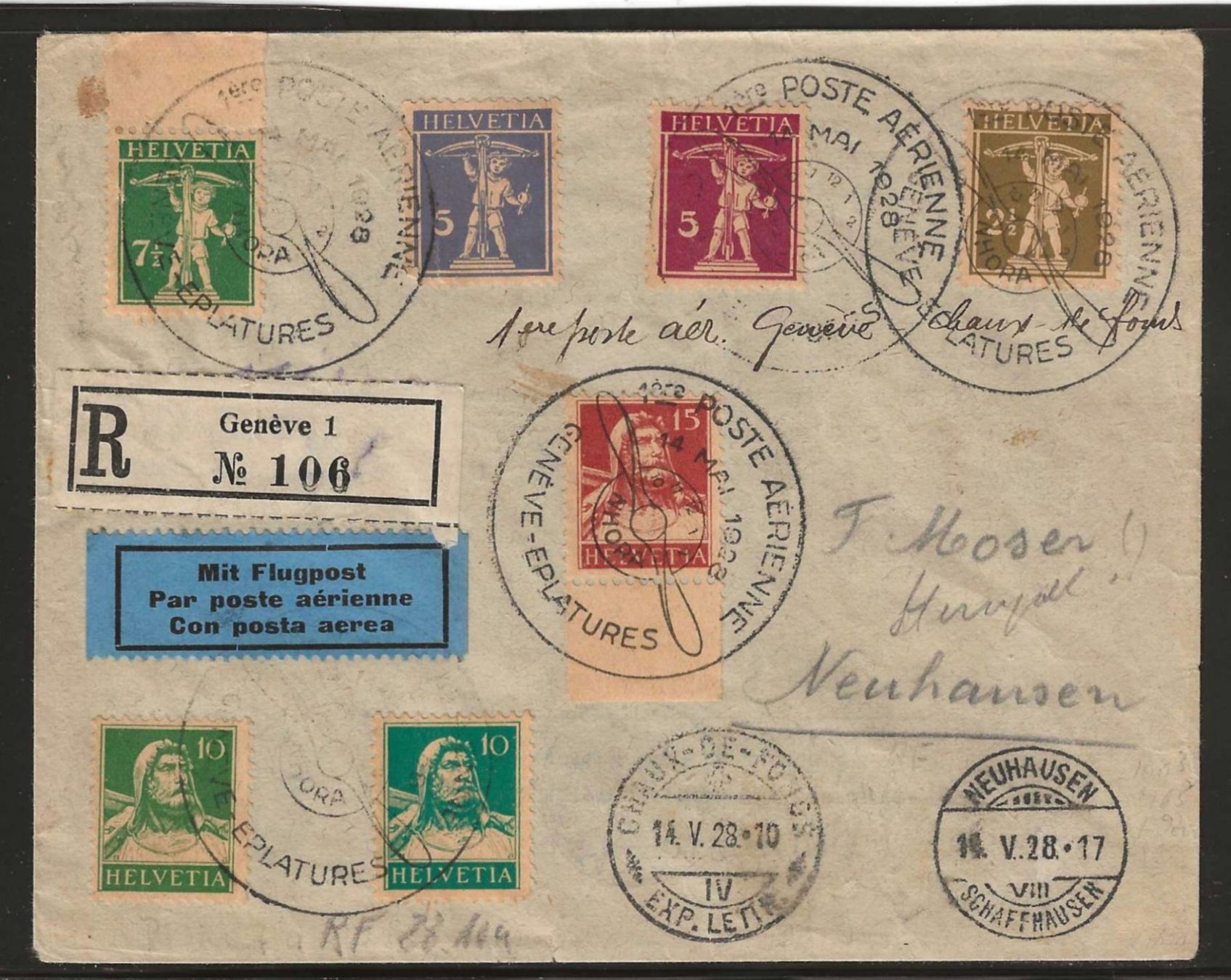Tous les timbres: 1928 : Flugpostbrief Genève -Epltures – D'occasion à Gümligen par Geniusbuy