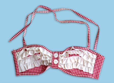 TS – Haut de bikini – vichy et volants – rouge et blanc