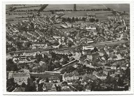 Thun (BE) Flugaufnahme - Stadtzentrum - Bahnhof - um 1950