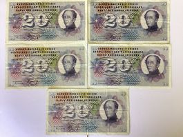 5  Schweizer 20 Franken-Banknoten