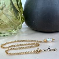 Silberkette gelbvergoldet fein 2 mm mit Perle 45 cm