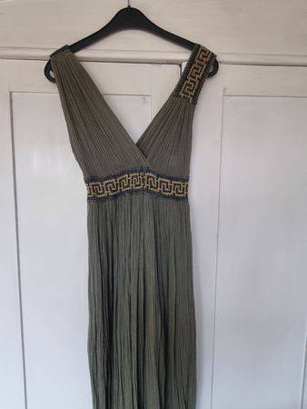 Maxikleid BOHO 100% Baumwolle one size grün mit Bordüre