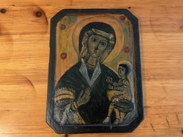 Religiöse Ikone Maria mit Kind auf Holz gebraucht