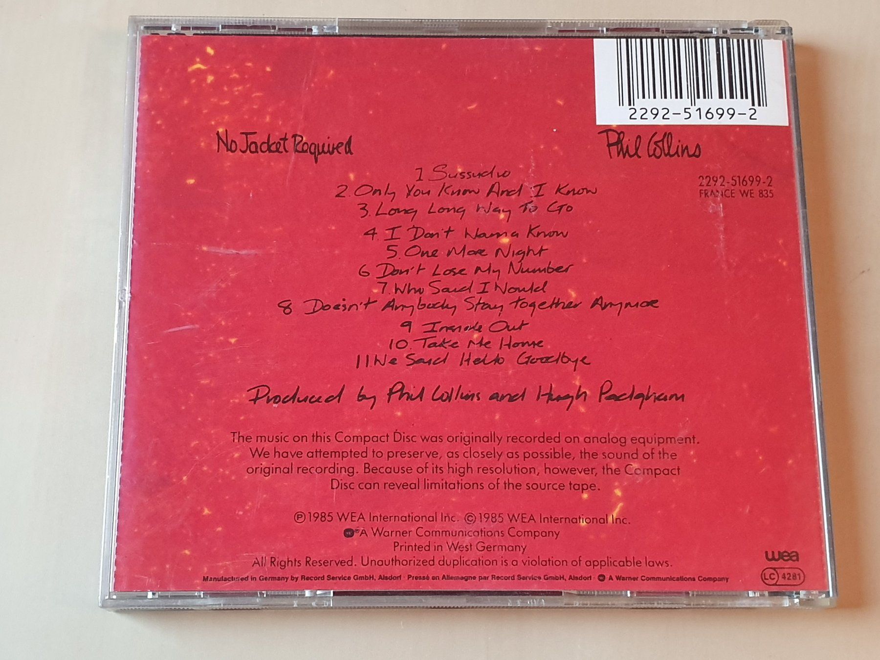 CD: Phil Collins No Jacket Required – Usato da Stansstad venduto da collectorsshop 1