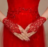 Stulpen aus Spitze in Rot Hochzeit Party Handschuhe