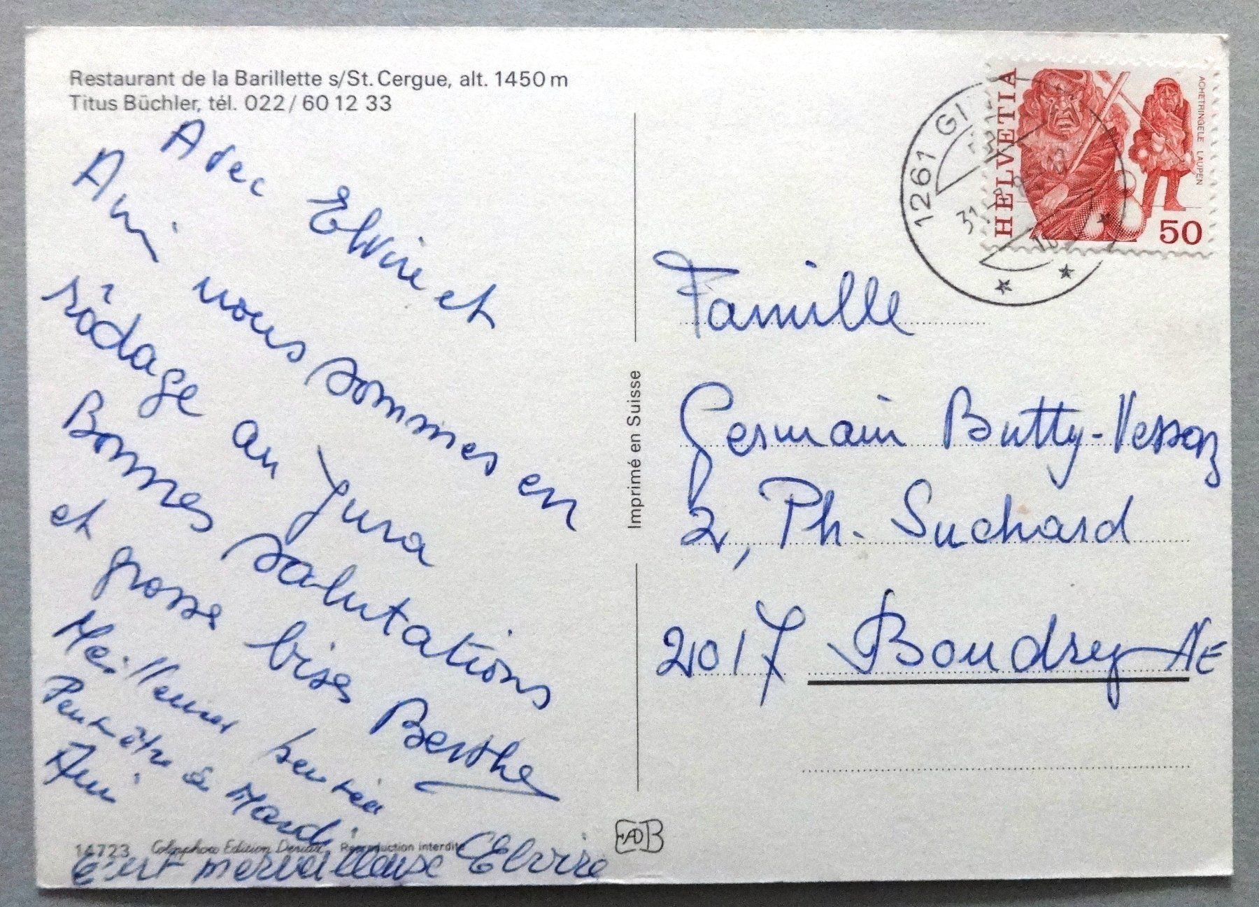 Cartes postales: La Barillette s. St. Cergue, alt. 1450 m – D'occasion à Fétigny par Billy2miny 1