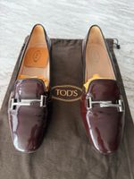 Tod's Loafers Patent Leather Burgundy Metal Detail New